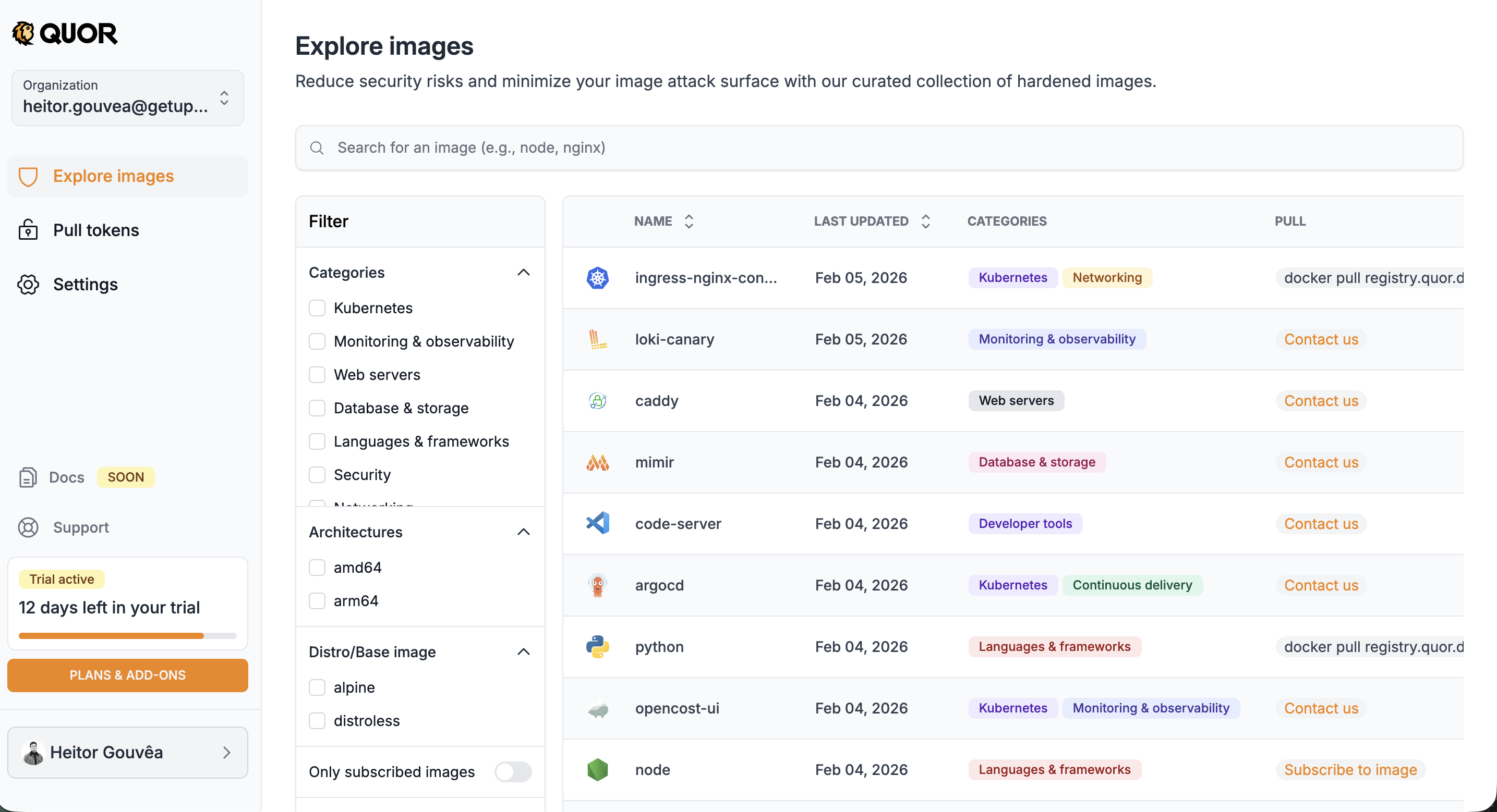 Explore Images screen