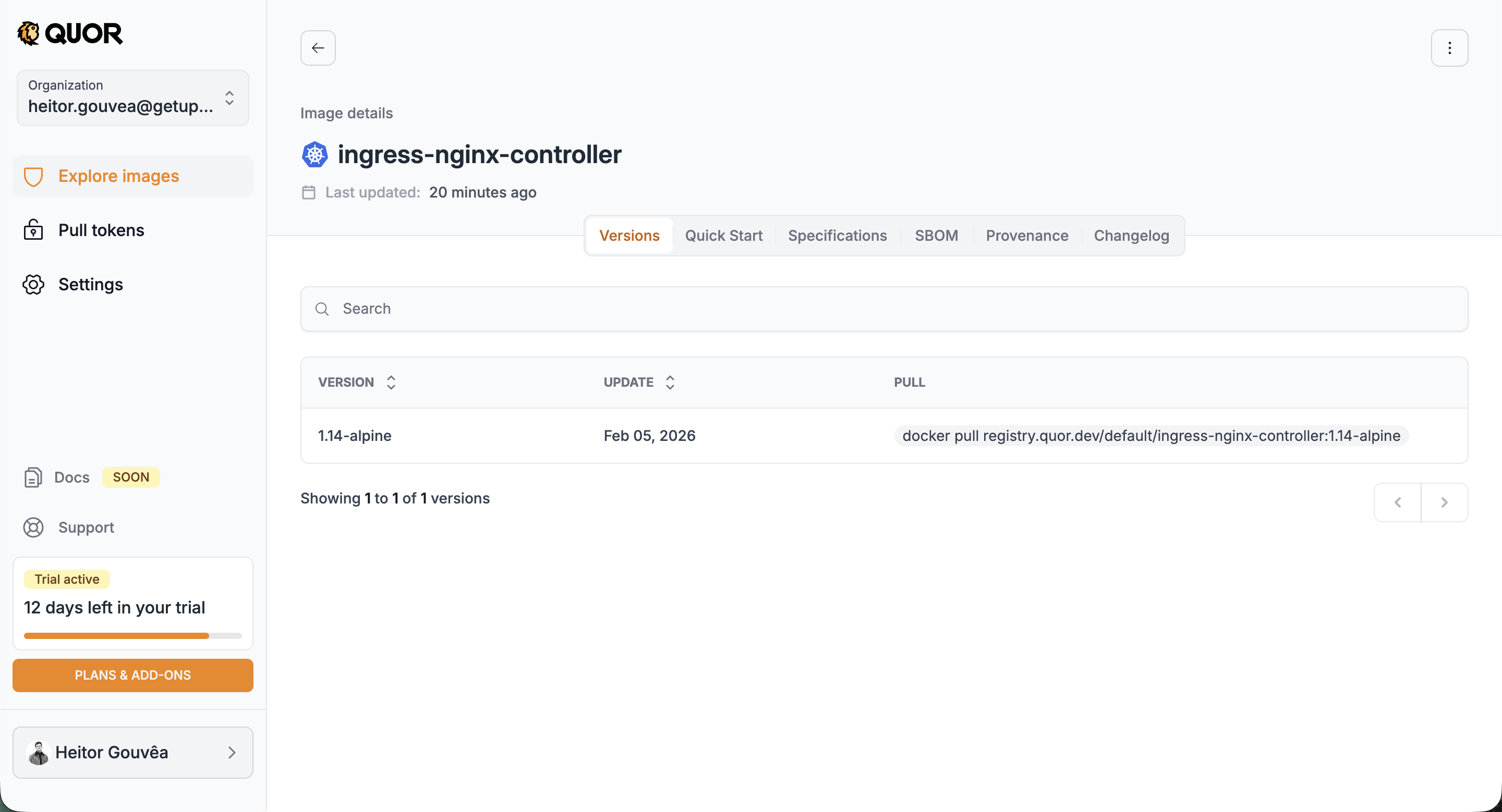 Image details - Versions