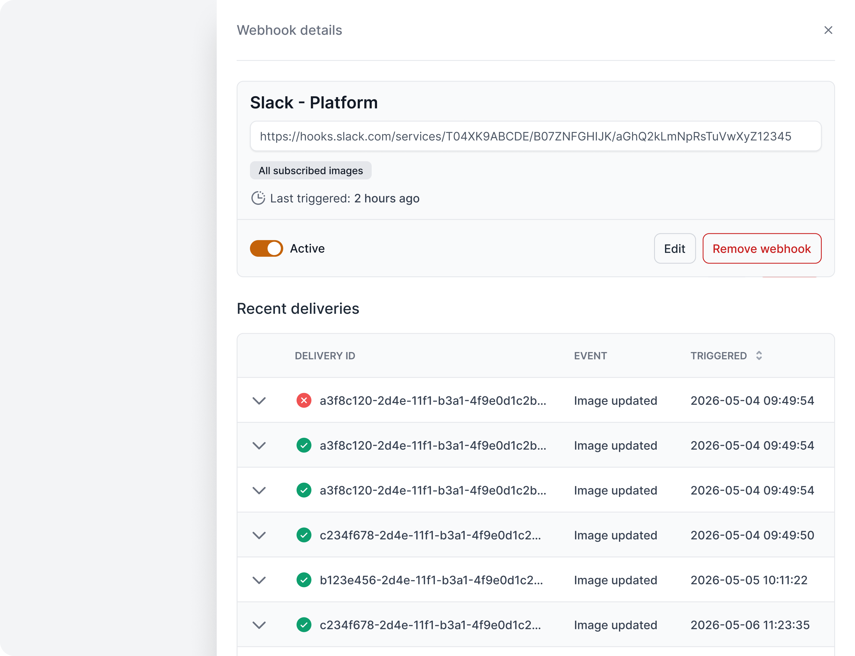Listing webhook deliveries in Quor