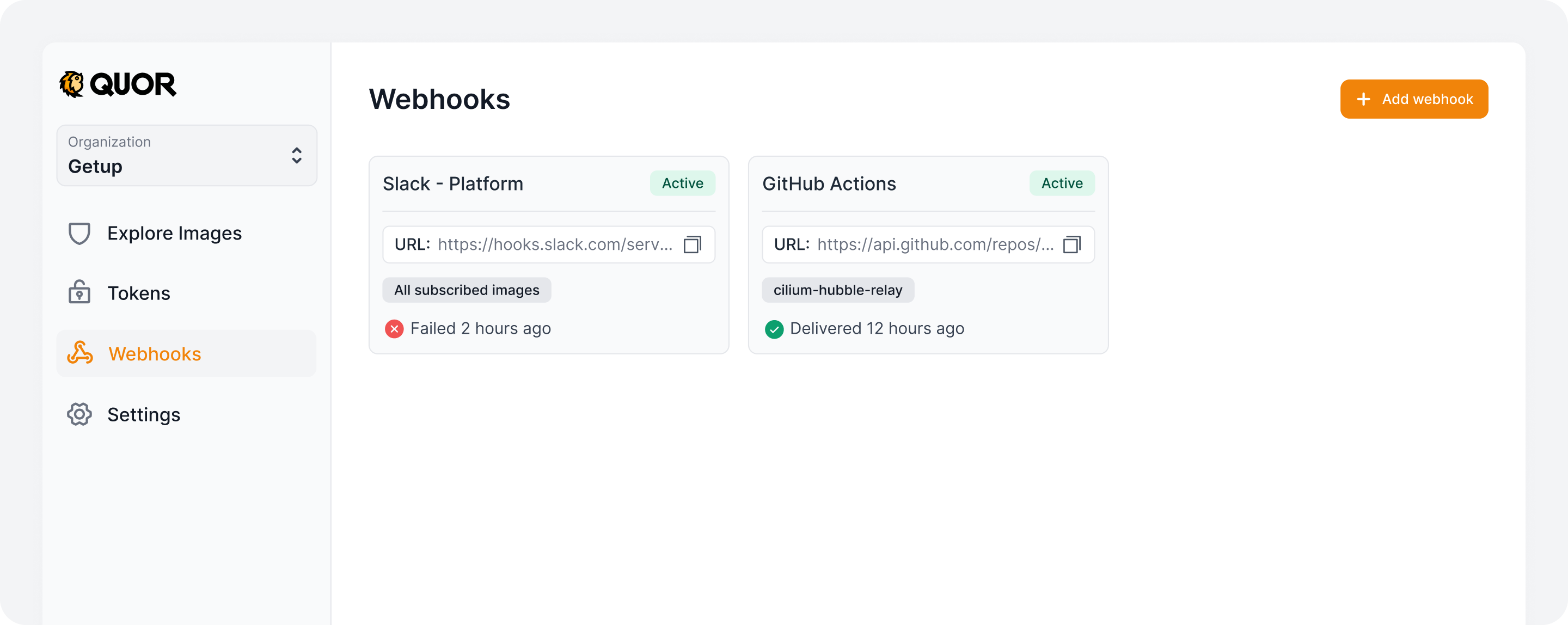 Listing webhooks in Quor
